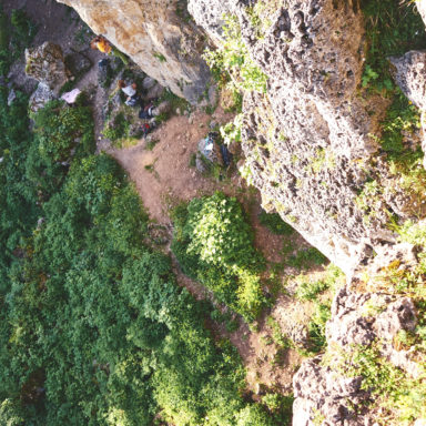 Am Umlenker der Südwand (5+) im Bereich Wandl an der Hohen Reute